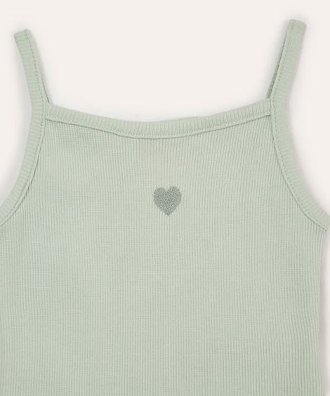 blusa de algodão infantil alça fina coração verde