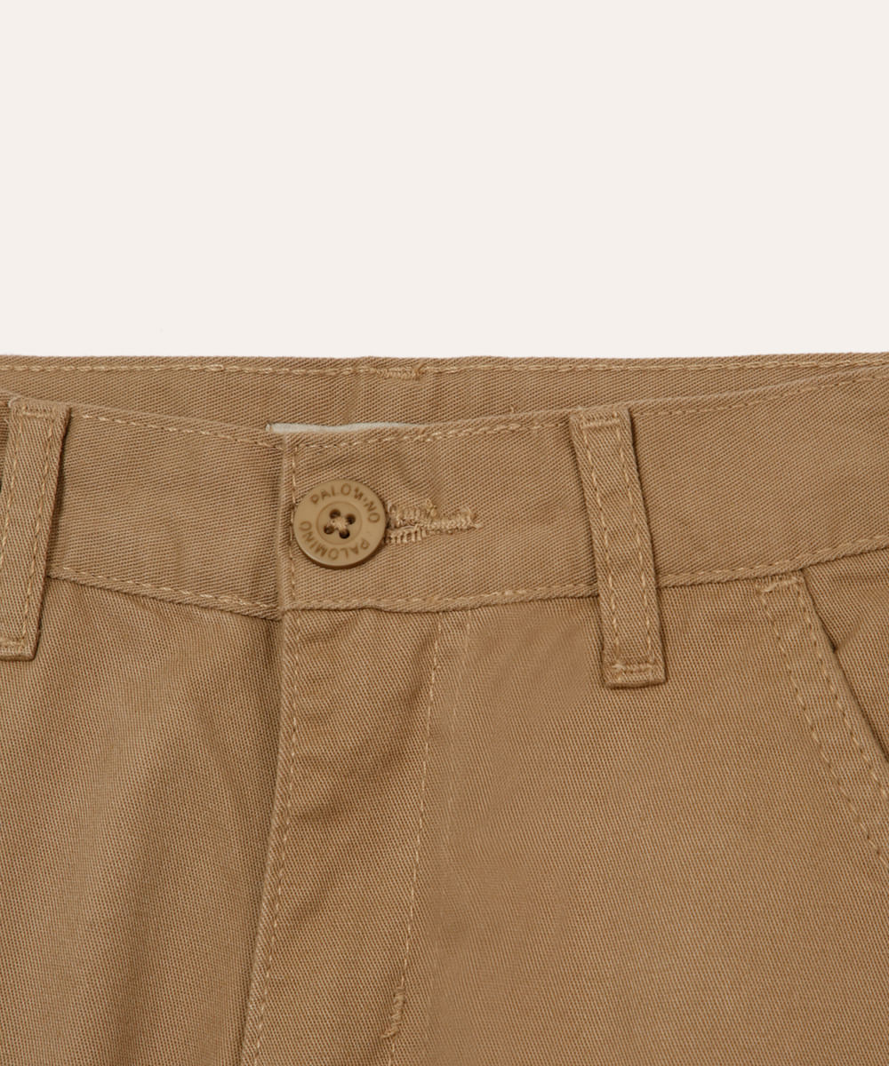 bermuda de sarja infantil bolso chino bege