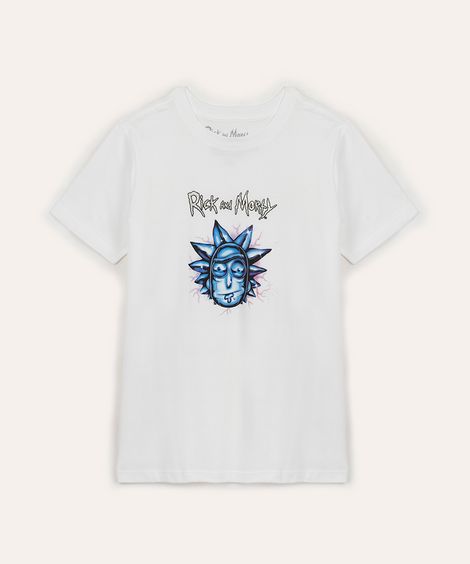 camiseta de algodão juvenil rick e morty off white