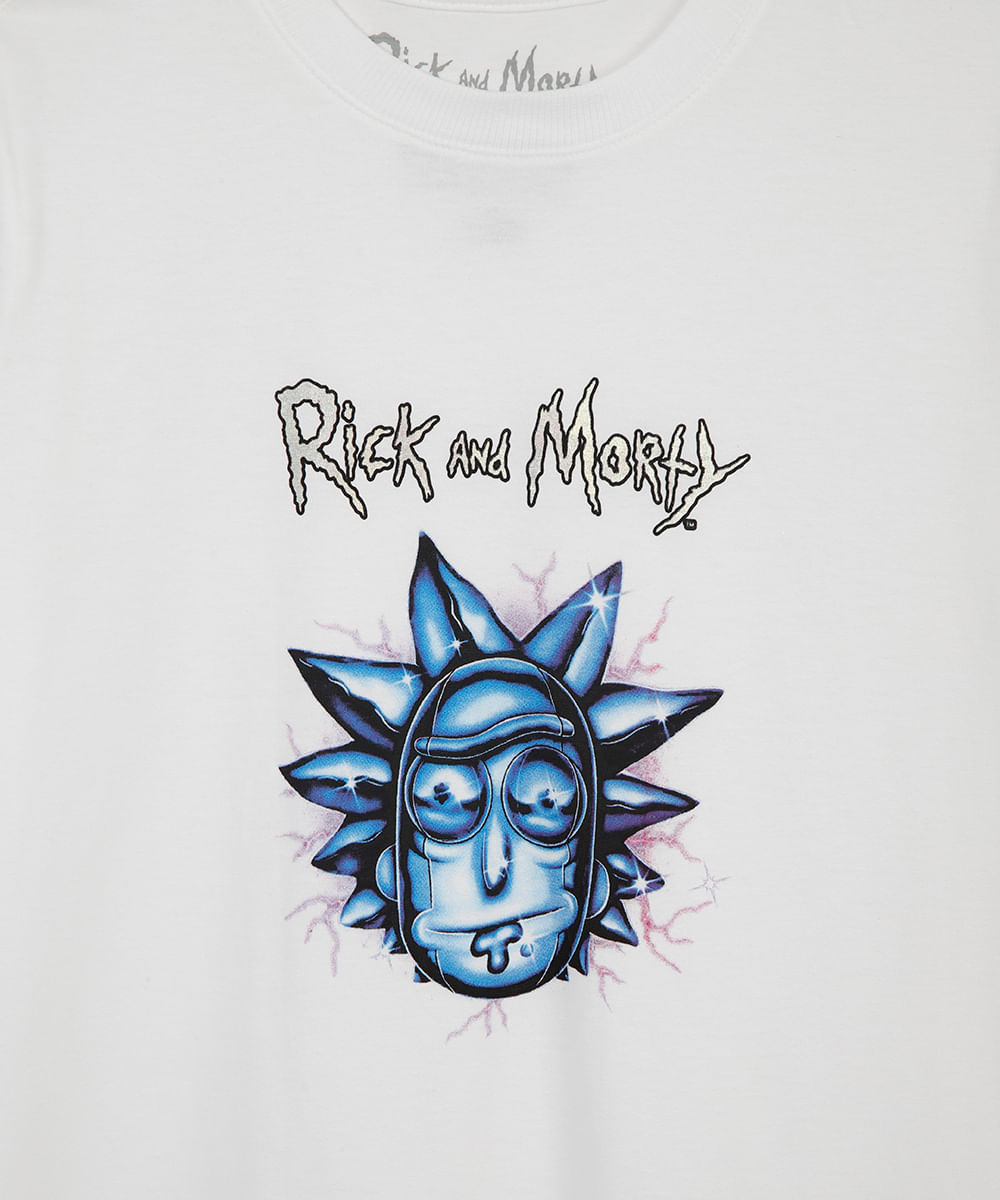 camiseta de algodão juvenil rick e morty off white