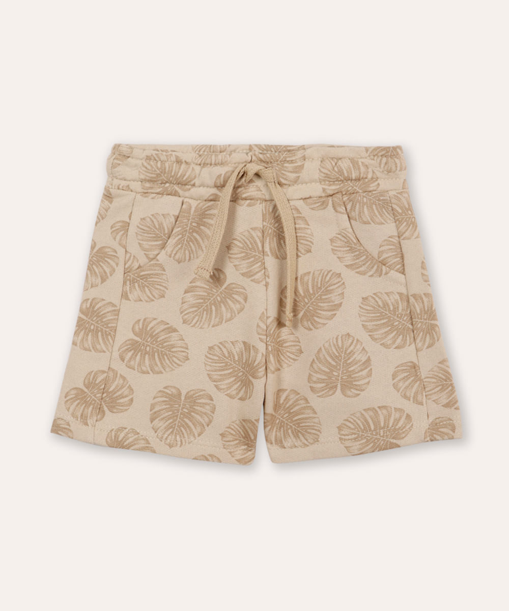 short de algodão infantil folhagem bege