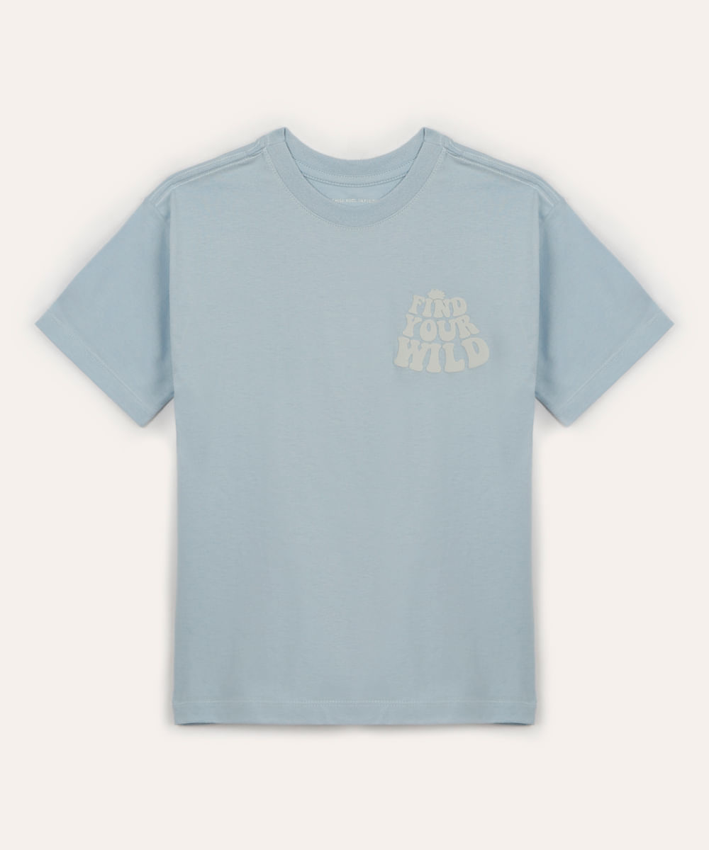 camiseta de algodão infantil find your wild azul