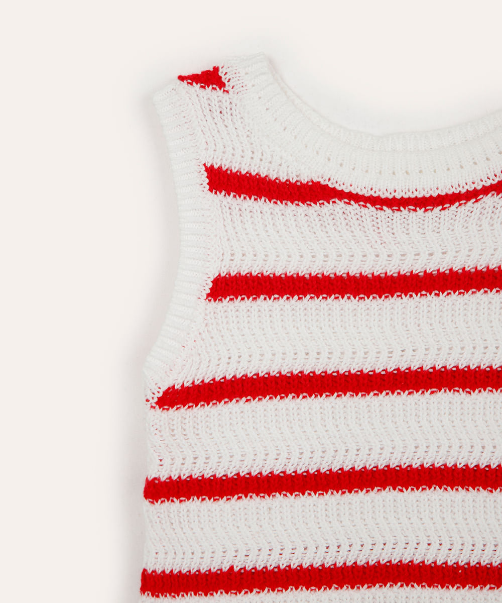 regata de crochê infantil listrada off white