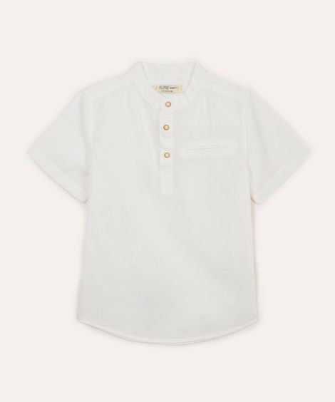 camisa com linho infantil manga curta branca