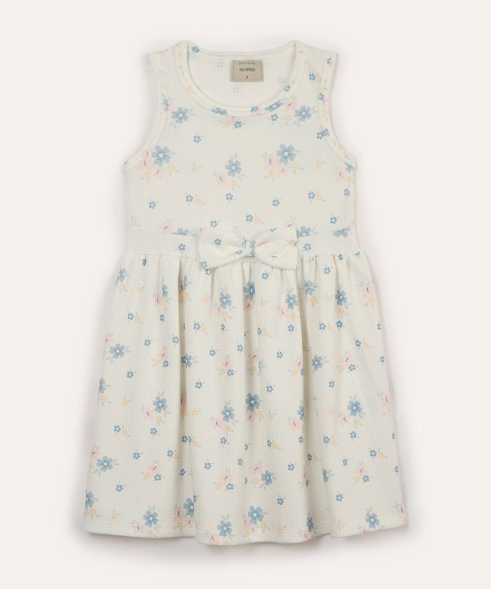 vestido infantil com laço floral off white