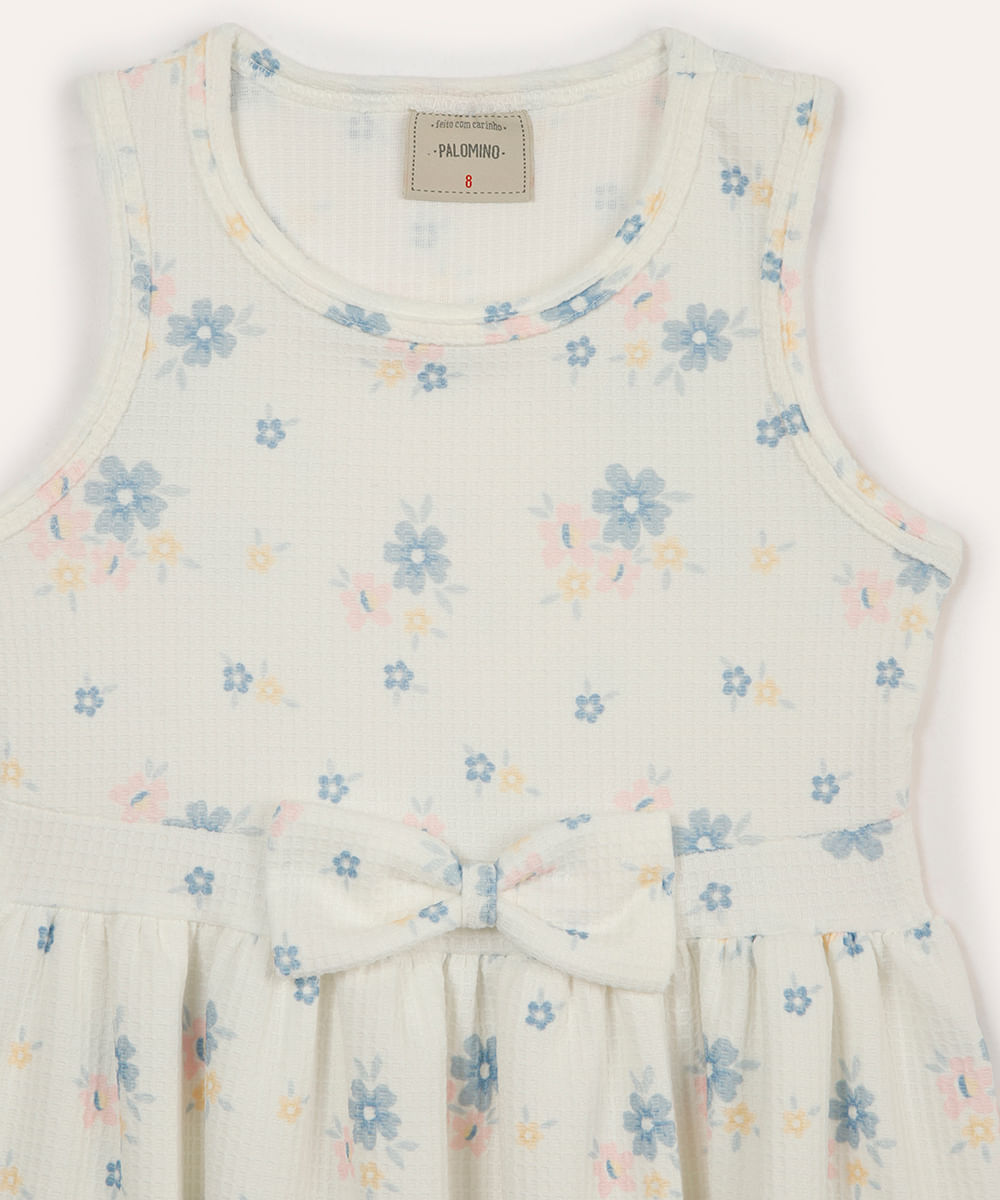 vestido infantil com laço floral off white