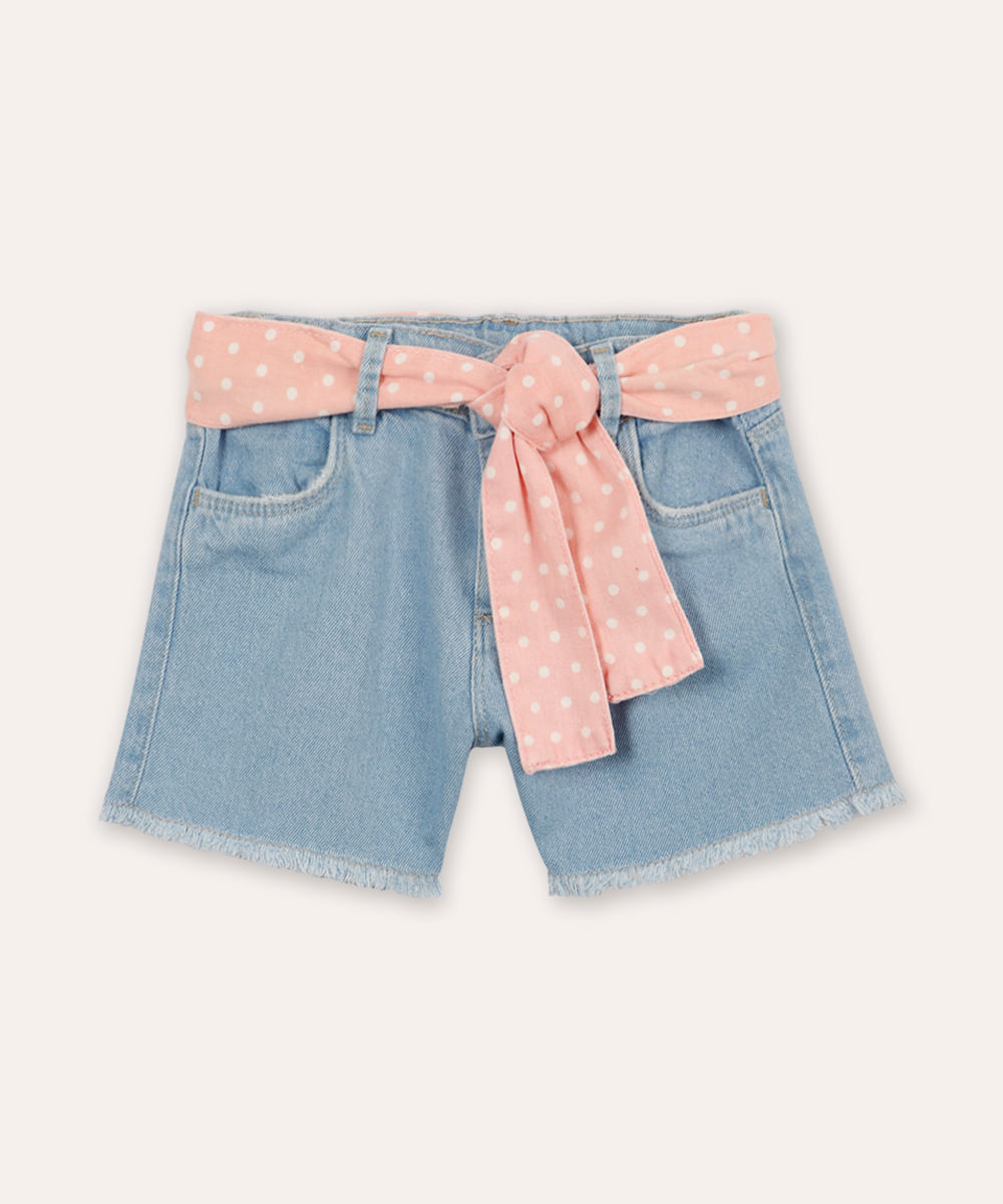 short mom infantil jeans com cinto faixa azul