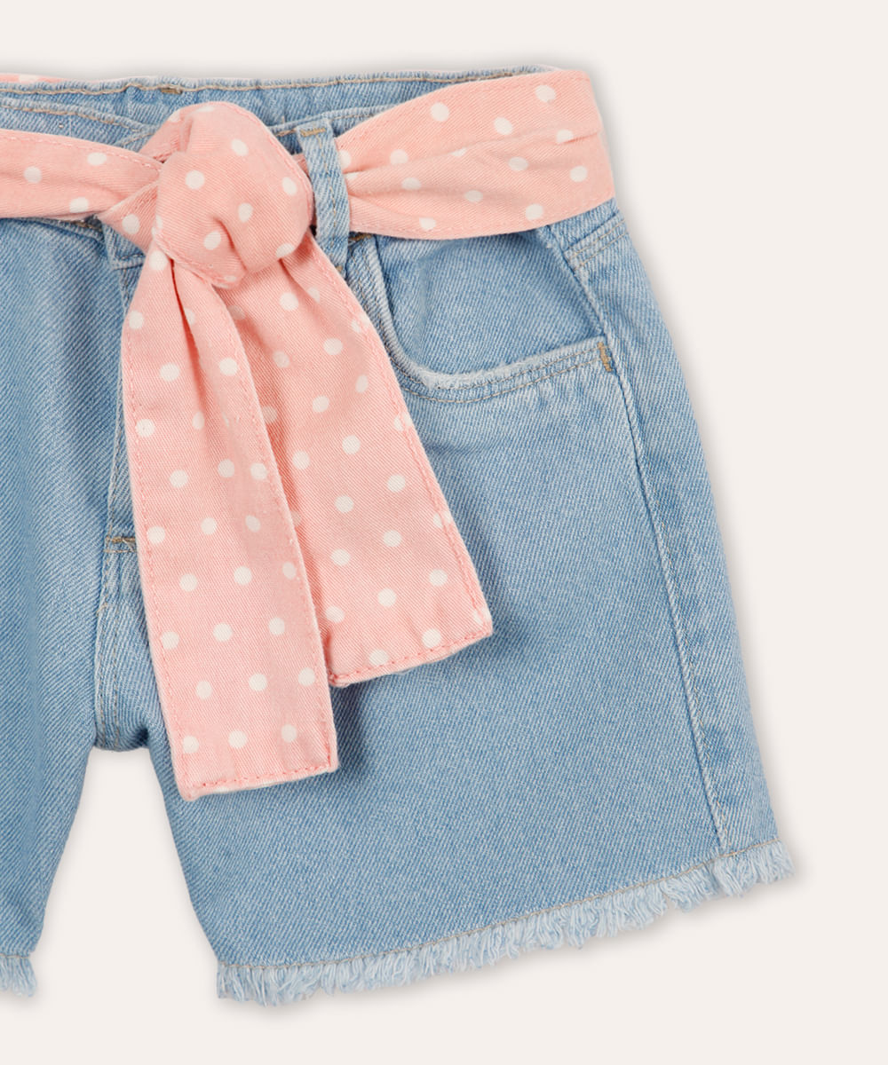 short mom infantil jeans com cinto faixa azul