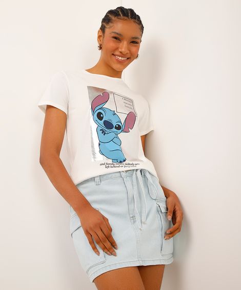 camiseta de algodão stitch off white