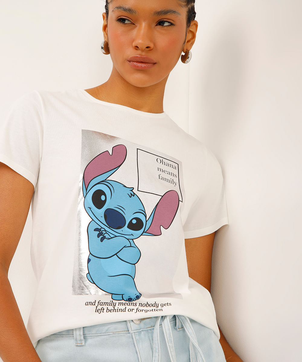 camiseta de algodão stitch off white
