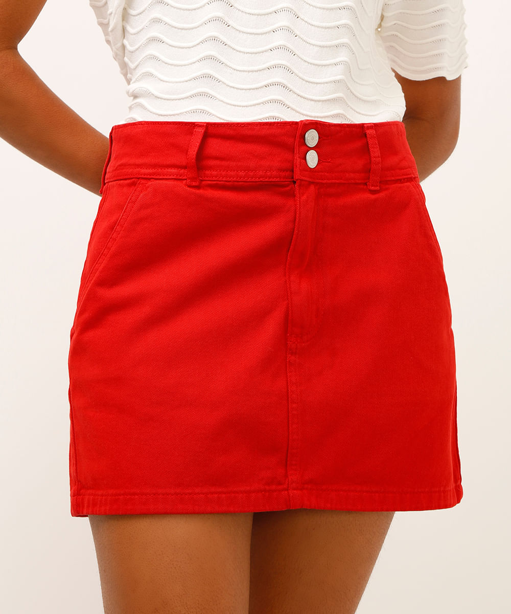 saia curta de sarja vermelha