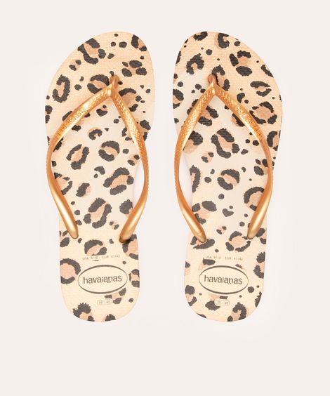 chinelo havaianas slim animal print bege