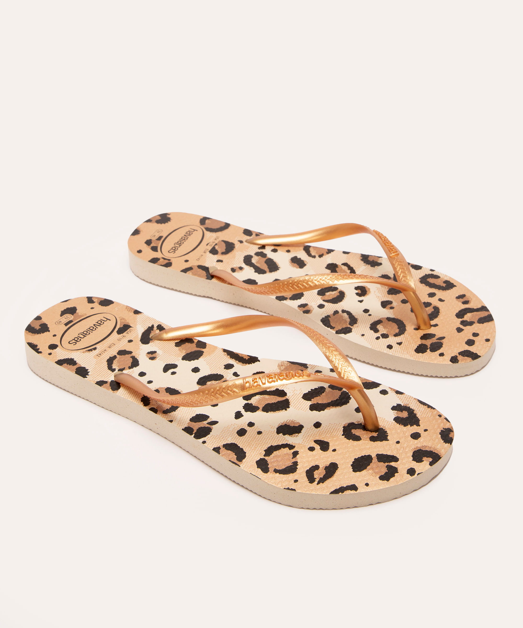 chinelo havaianas slim animal print bege