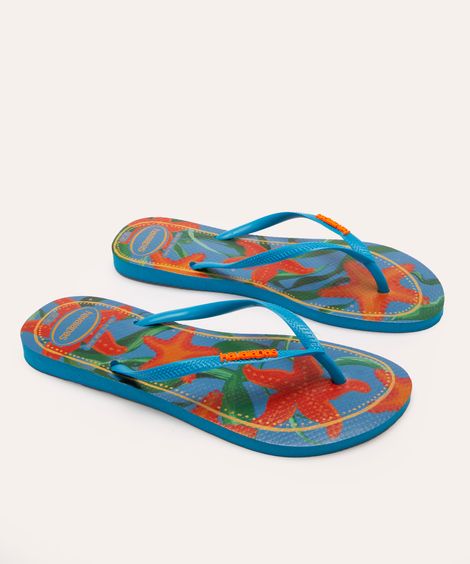 chinelo slim havaianas tropical azul