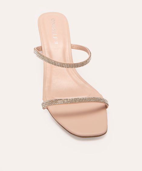 tamanco tira com strass salto em acrílico oneself rosa