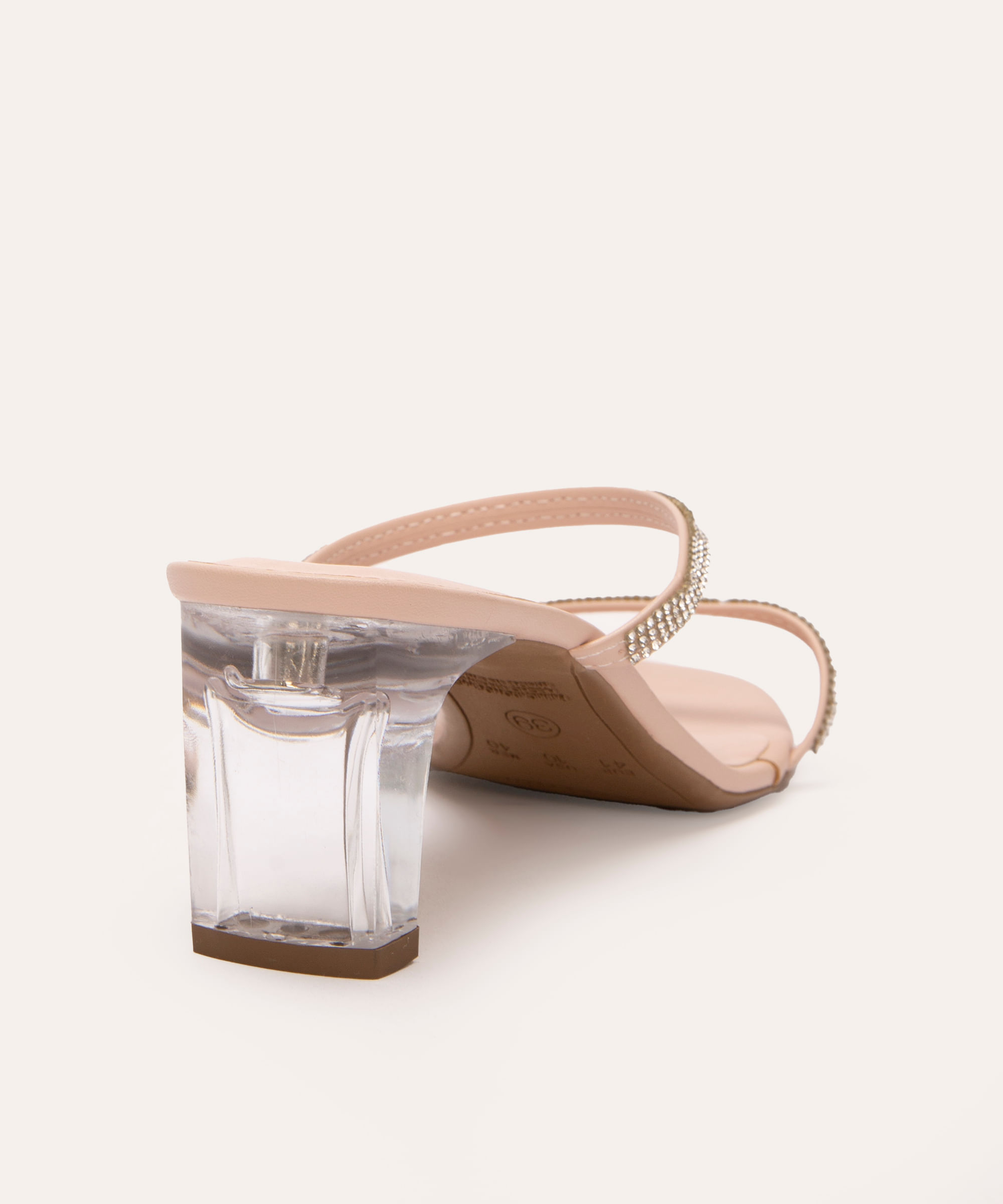 tamanco tira com strass salto em acrílico oneself rosa