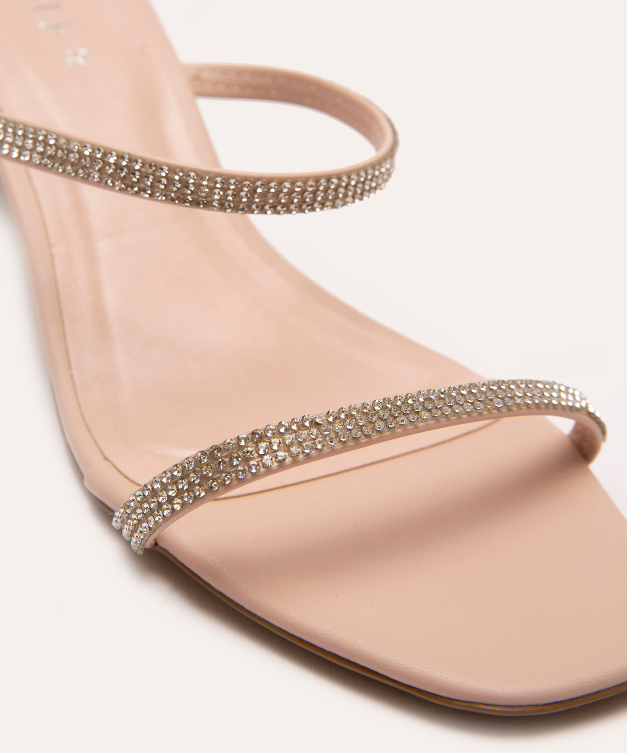 tamanco tira com strass salto em acrílico oneself rosa