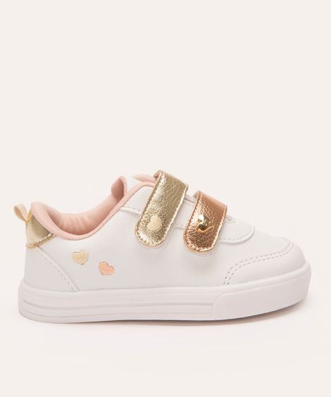 tênis infantil com velcro metalizado branco