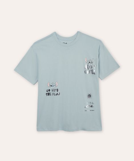 camiseta oversized juvenil stitch azul