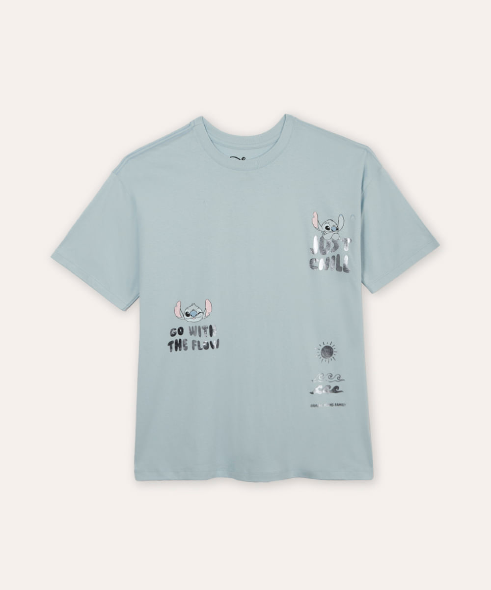 camiseta oversized juvenil stitch azul