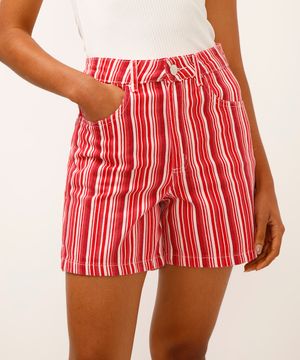 short mom de sarja listrado vermelho