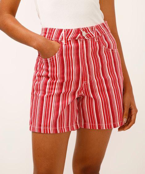short mom de sarja listrado vermelho