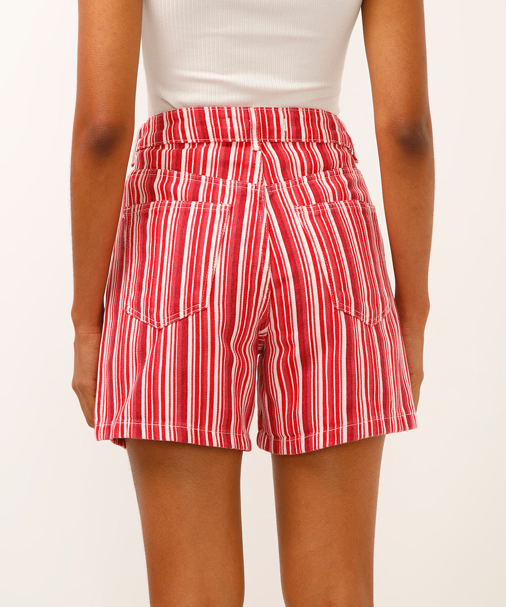short mom de sarja listrado vermelho