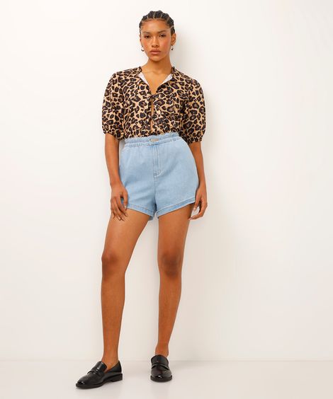 short jeans cós elástico azul