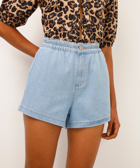 short jeans cós elástico azul