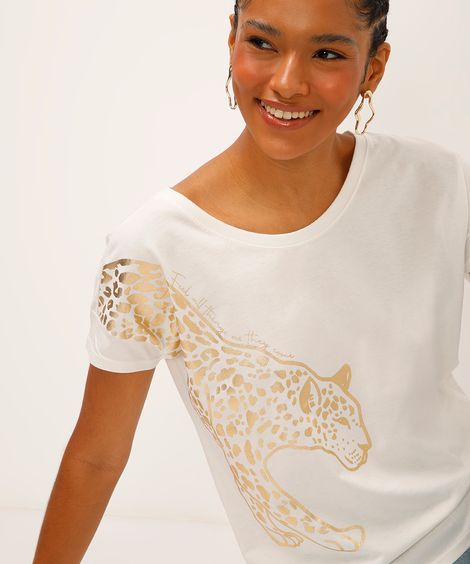 blusa de algodão onça metalizada off white