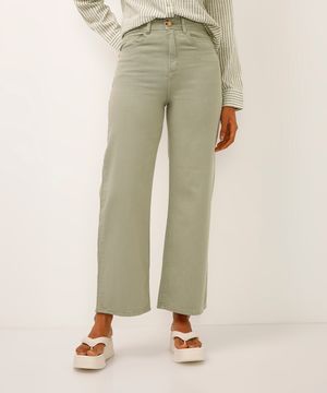 calça wide leg cropped de sarja verde