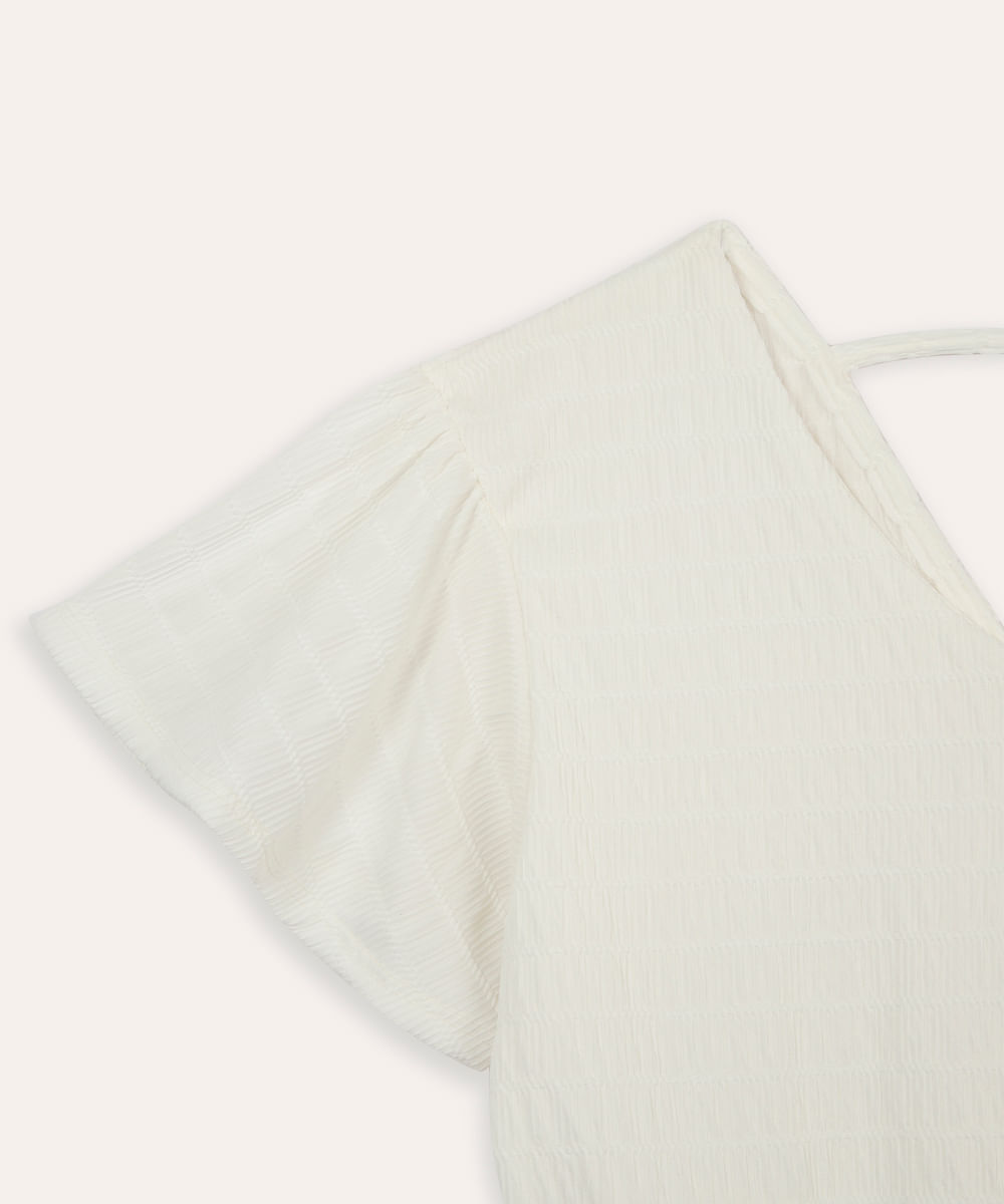 cropped juvenil com lastex texturizado off white
