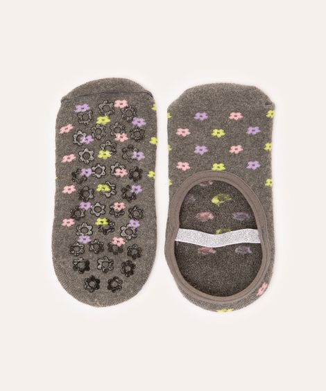meia sapatilha floral cinza