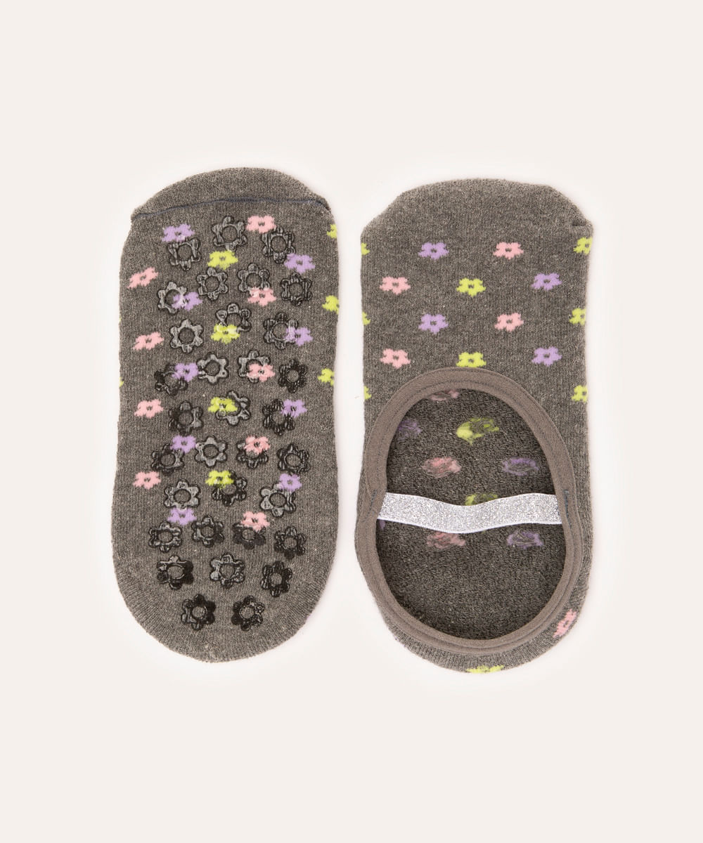 meia sapatilha floral cinza