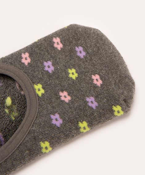 meia sapatilha floral cinza