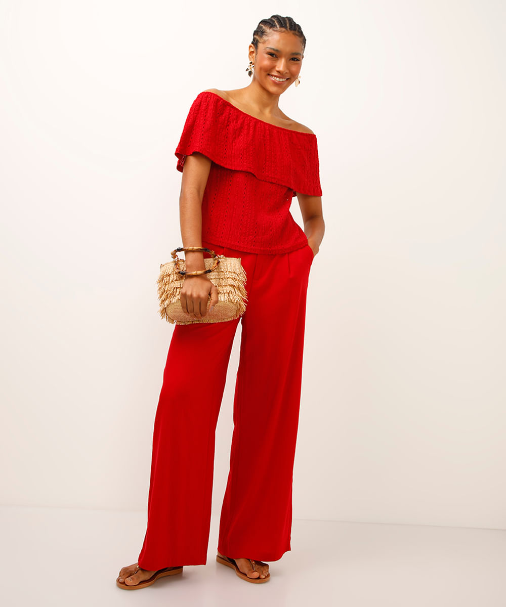 blusa ombro a ombro de laise vermelha