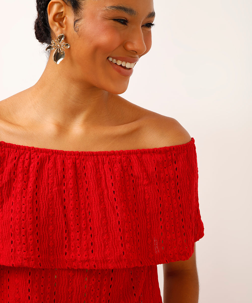 blusa ombro a ombro de laise vermelha