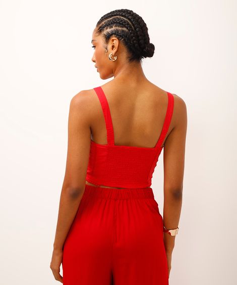 cropped de laise decote quadrado vermelho