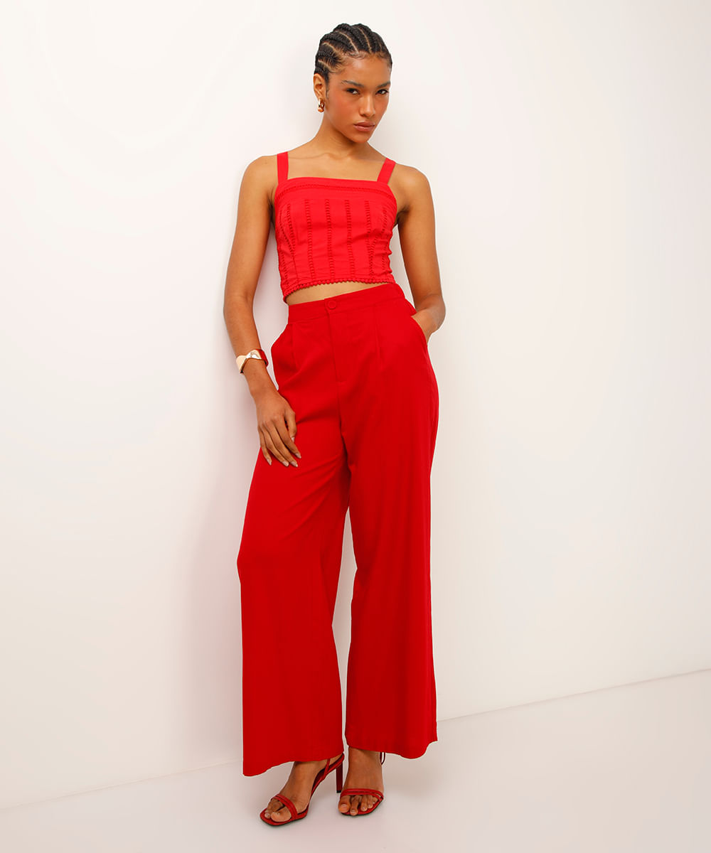 cropped de laise decote quadrado vermelho