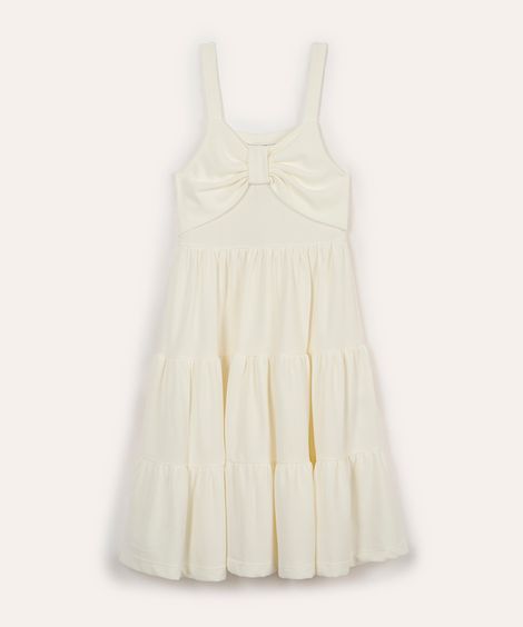 vestido infantil texturizado com laço off white