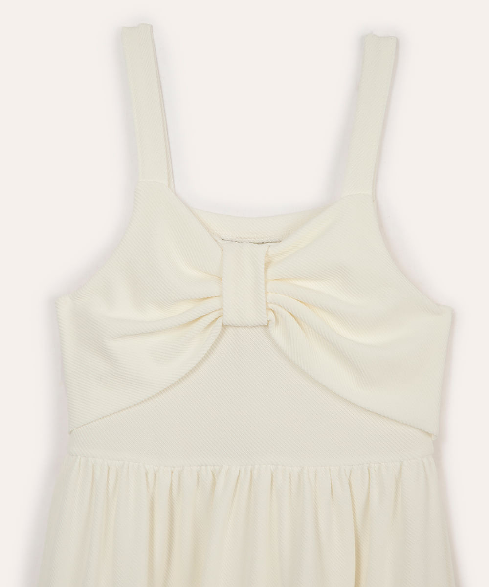 vestido infantil texturizado com laço off white