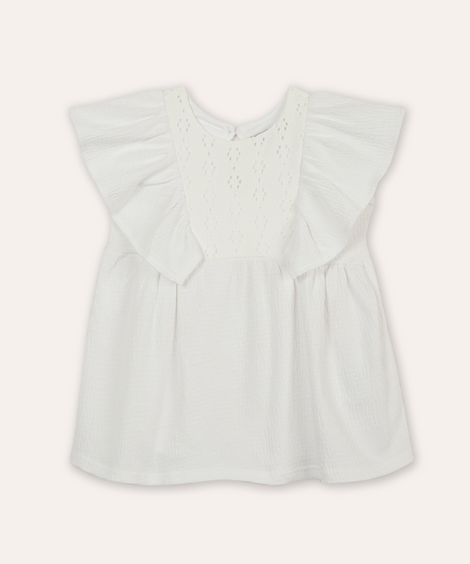 bata infantil com laise e babado off white