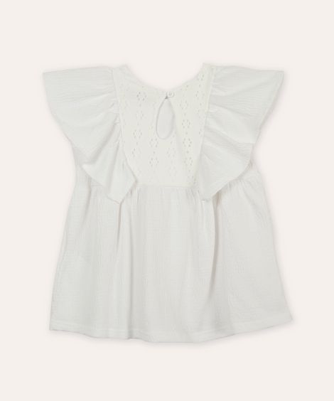 bata infantil com laise e babado off white