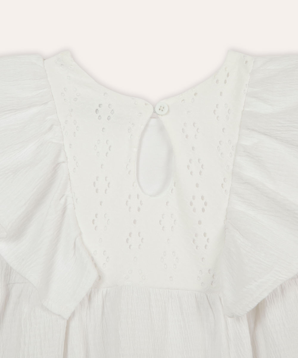 bata infantil com laise e babado off white