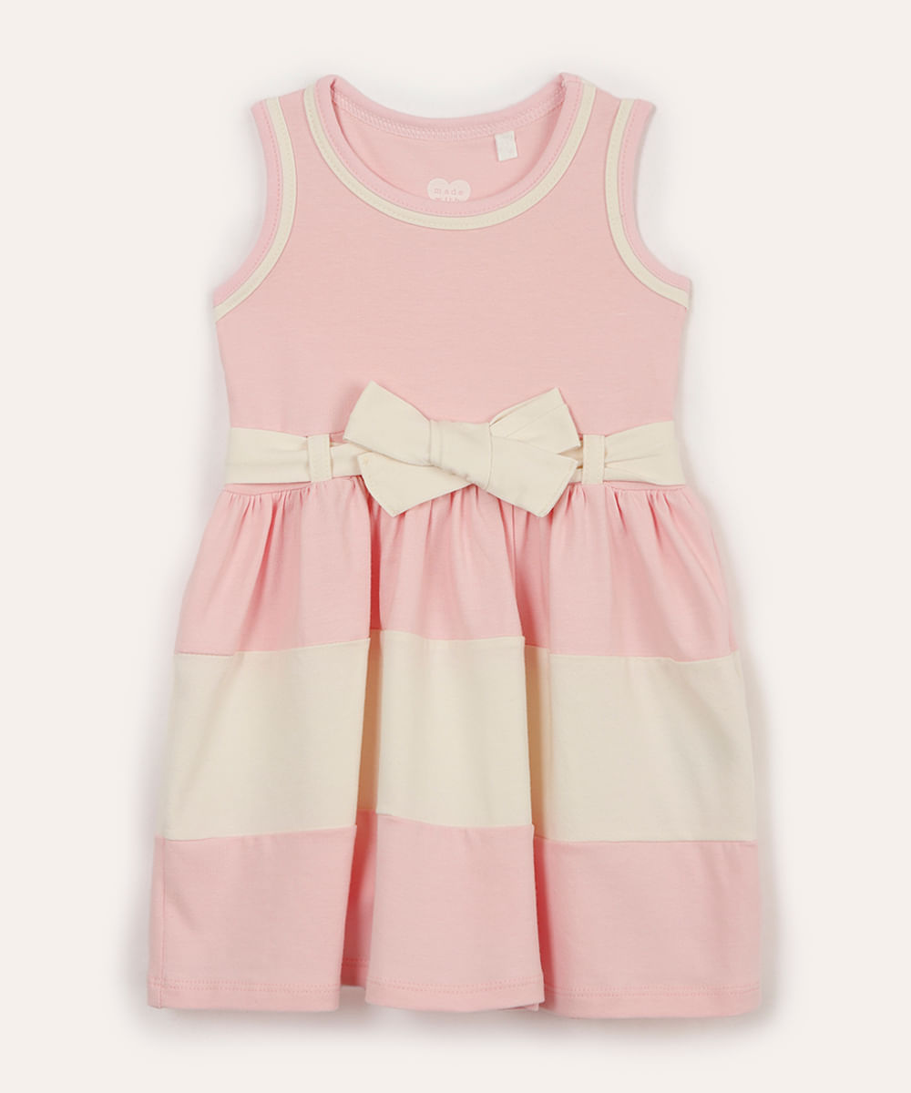 vestido infantil de algodão listrado rosa