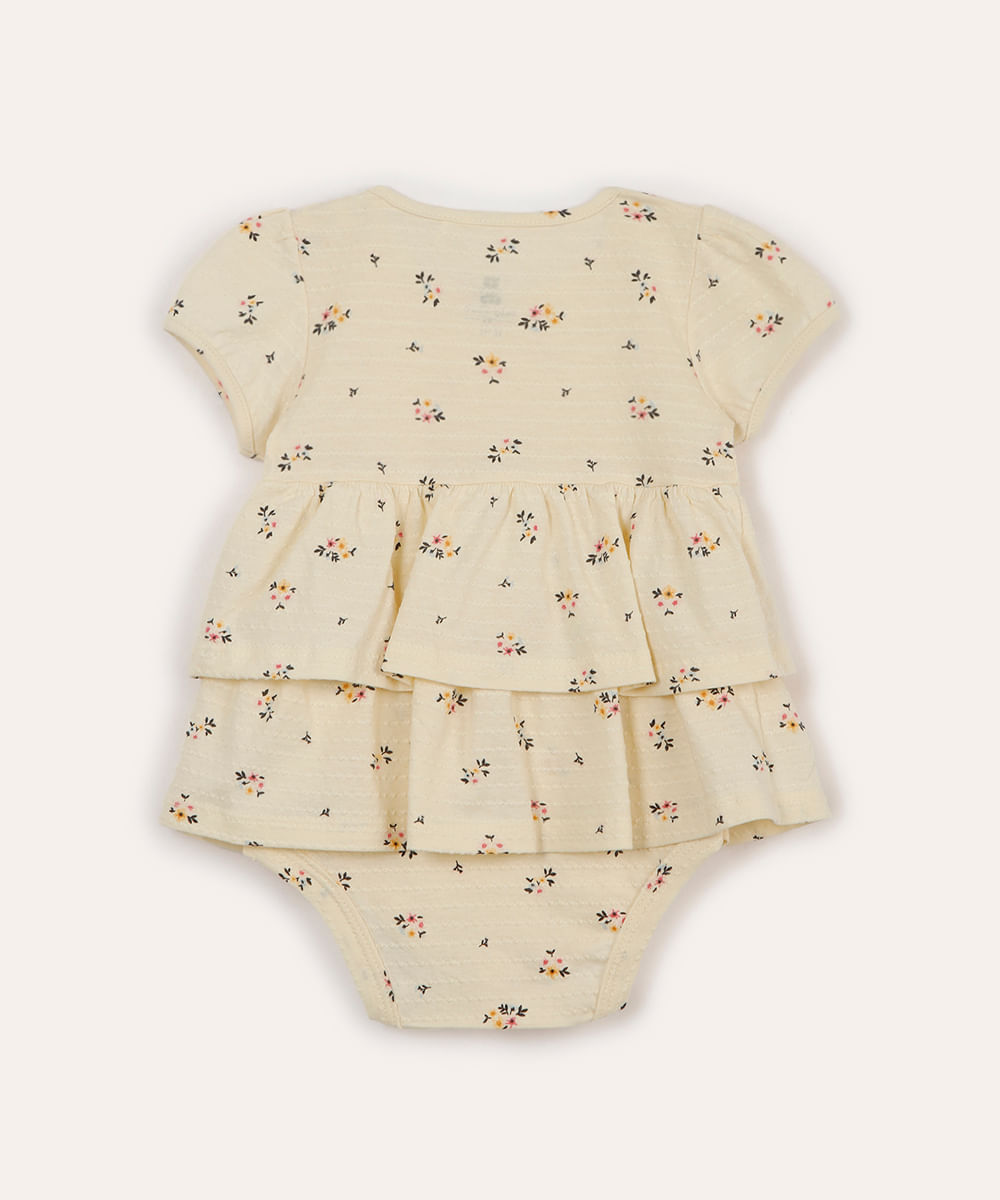body vestido infantil manga curta laço e floral bege