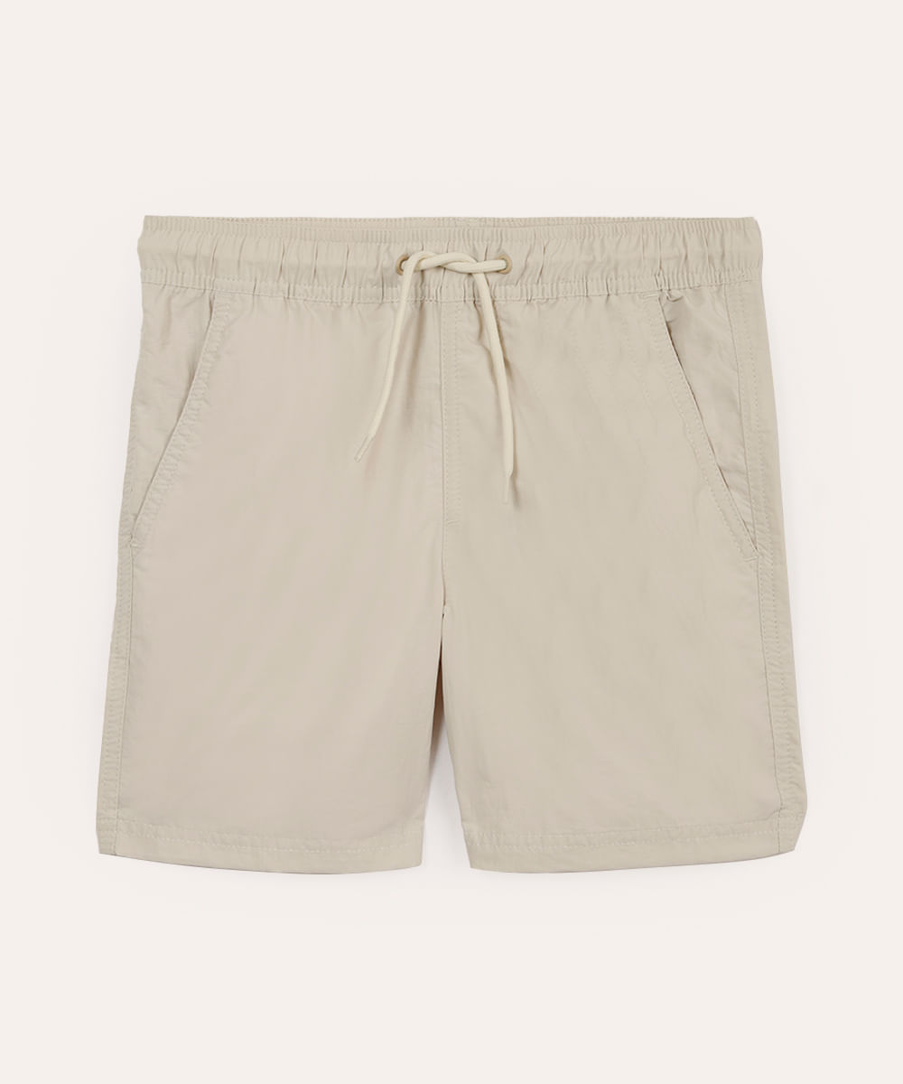 bermuda juvenil com bolsos e elástico bege