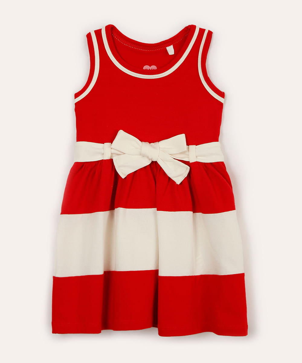 vestido infantil de algodão listrado vermelho