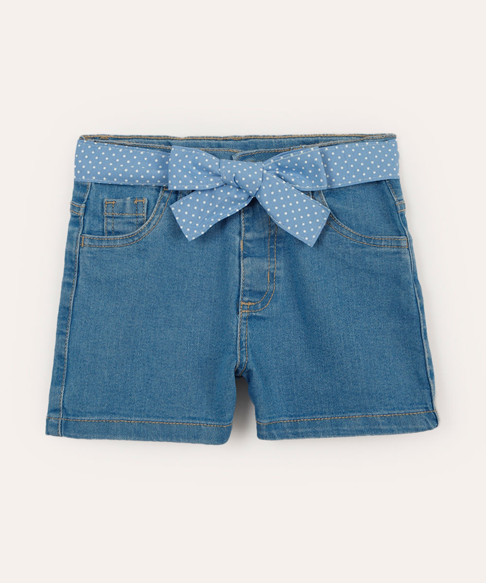short jeans infantil com faixa azul