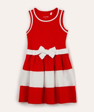 vestido infantil de algodão listrado vermelho